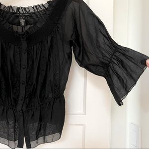 Robert Rodriguez Beautiful Unique Black Silk, Cotton & Lace Peasant Blouse
